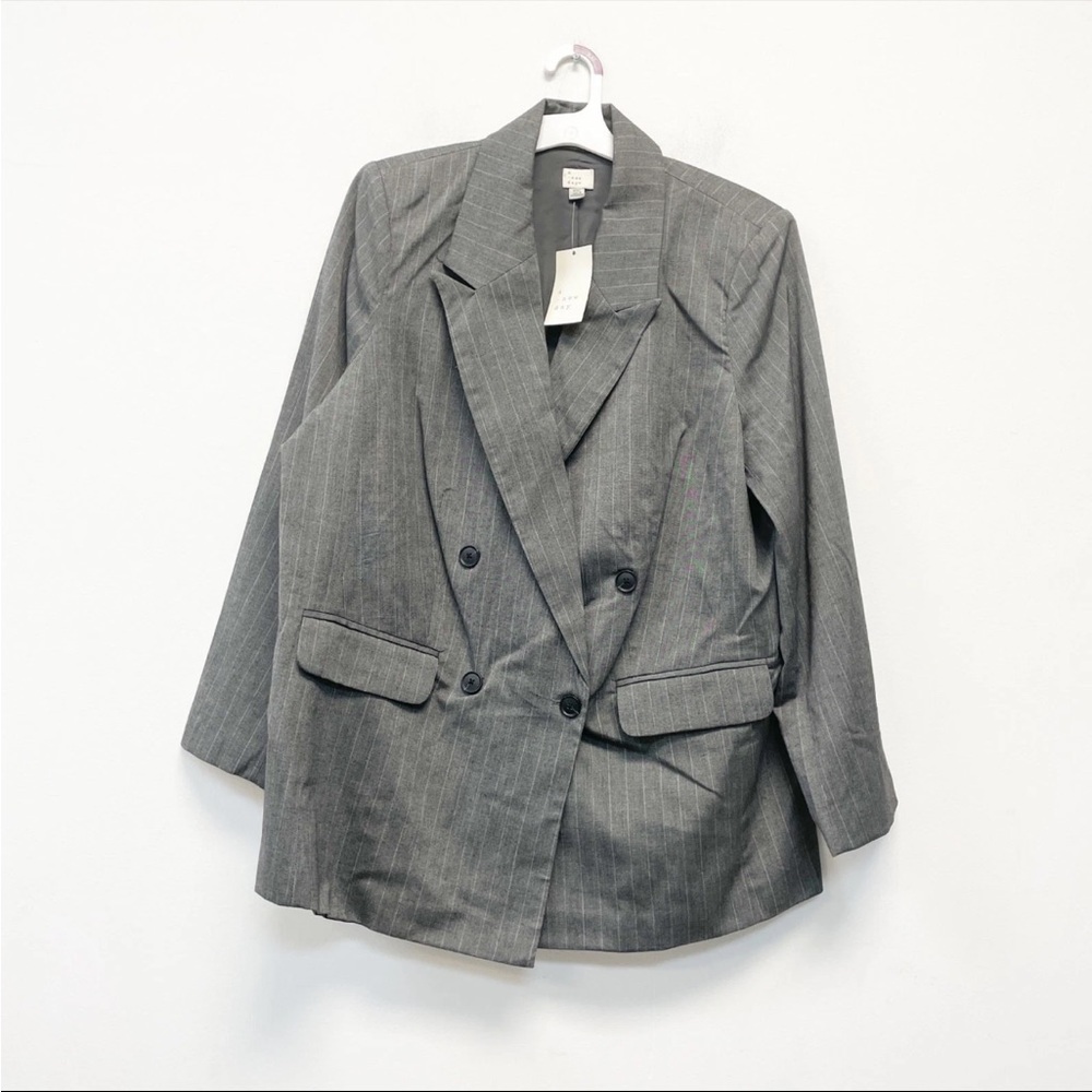 A New Day Women's Double
Breasted Blazer Gray Pinstripe - Picture 2 of 6